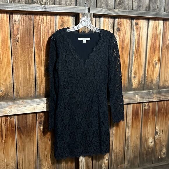 Diane von Furstenberg dress sheath black lace lined sheer  2 FIRM on PRICE - Picture 1 of 9